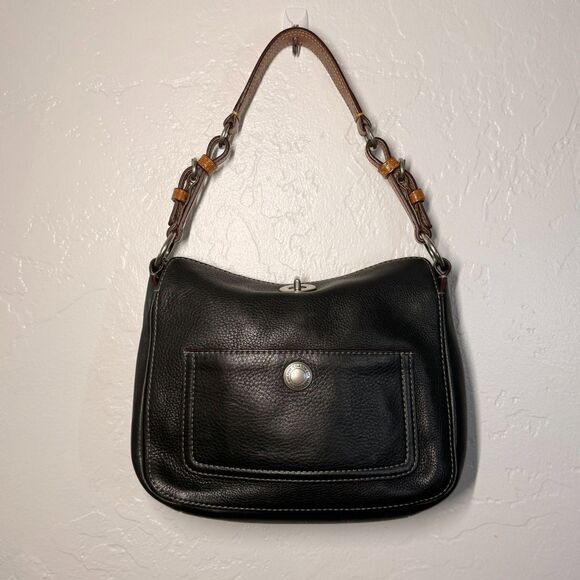 Coach Handbags - Coach Chelsea Pebbled Black Leather Hobo Handbag Brown Strap